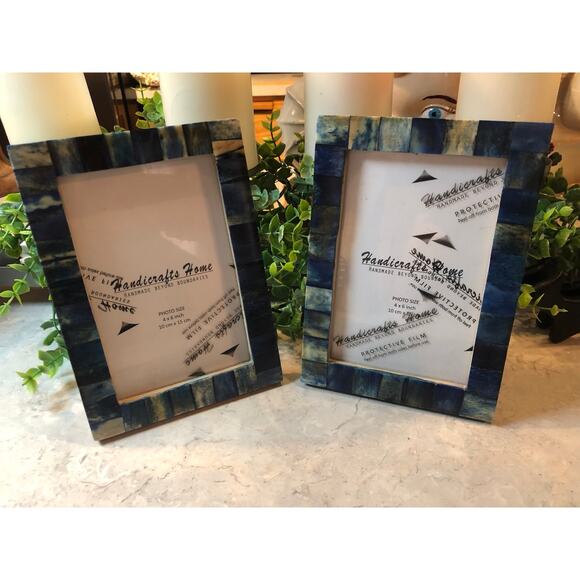 Vintage 2 Art Deco Frames Wood 5x7(4x6) Variegated Blues plexi Tiles Plex Glass - Picture 1 of 8